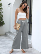 Athlisan Womens Baggy Wide Leg Palazzo Pants Casual Loose Drawstring Elastic Waisted Lounge Trousers with Pockets