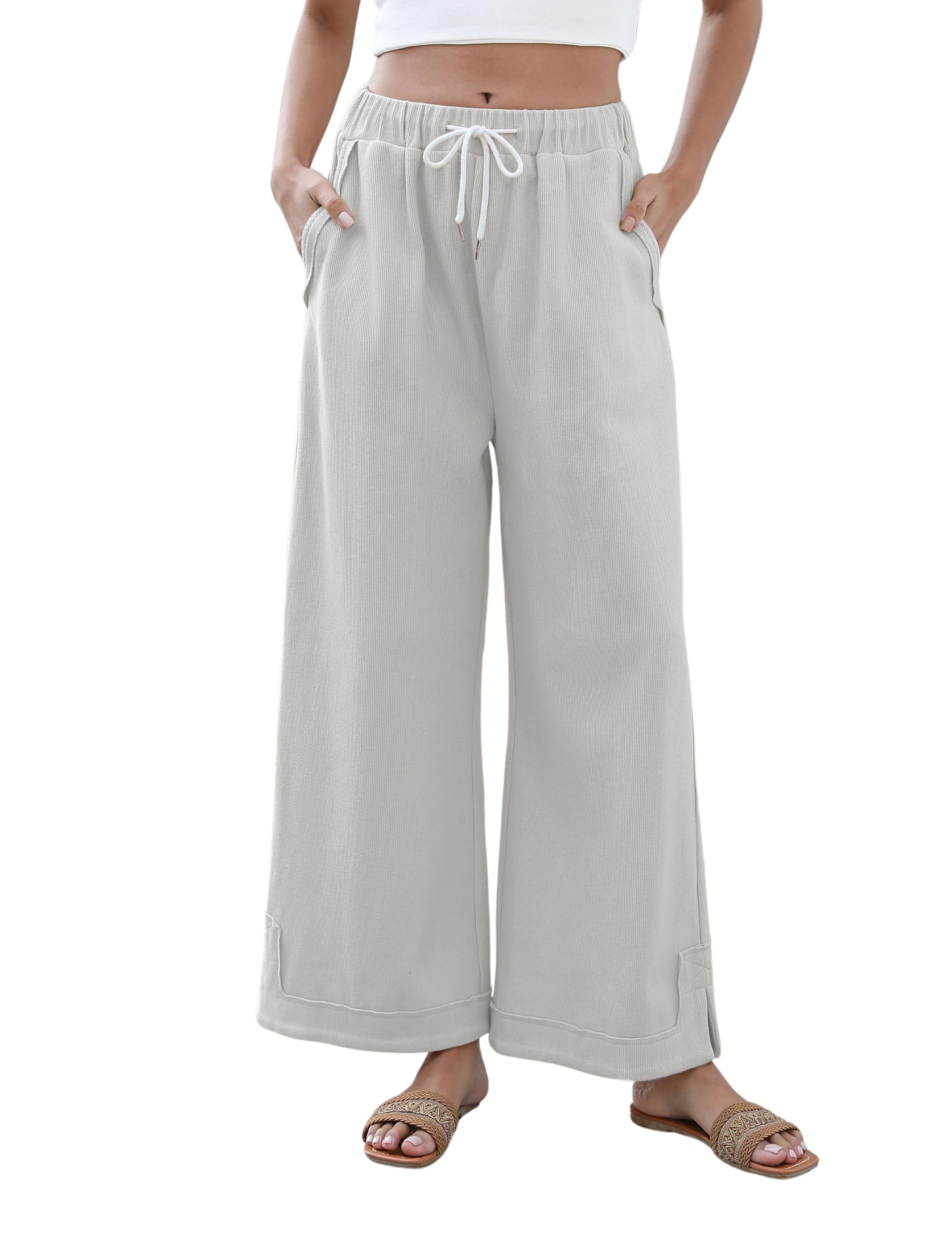 Athlisan Womens Baggy Wide Leg Palazzo Pants Casual Loose Drawstring Elastic Waisted Lounge Trousers with Pockets