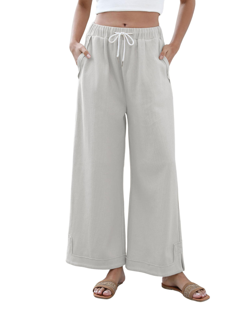 Athlisan Womens Baggy Wide Leg Palazzo Pants Casual Loose Drawstring Elastic Waisted Lounge Trousers with Pockets