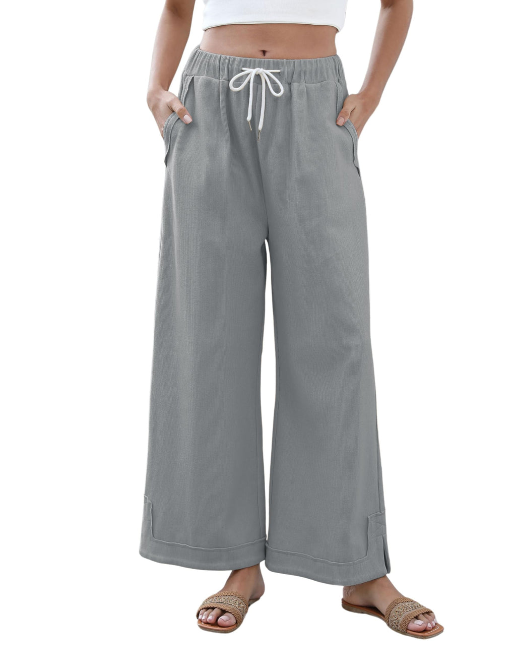 Athlisan Womens Baggy Wide Leg Palazzo Pants Casual Loose Drawstring Elastic Waisted Lounge Trousers with Pockets