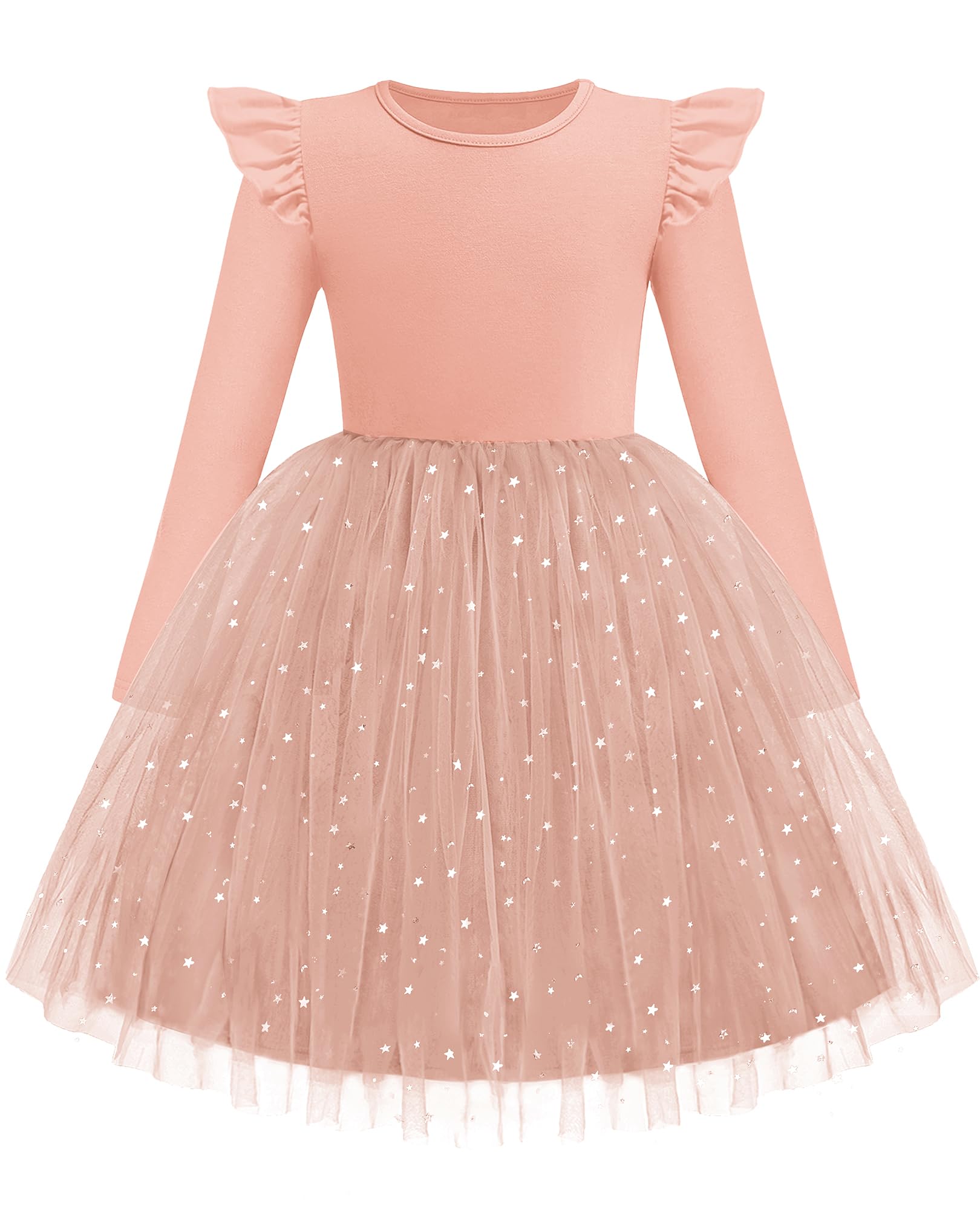Arshiner Toddler Girls Tutu Dresses Long Sleeve Ruffle Fall Winter Holiday Star Sequin Tulle Dress 2-6Y