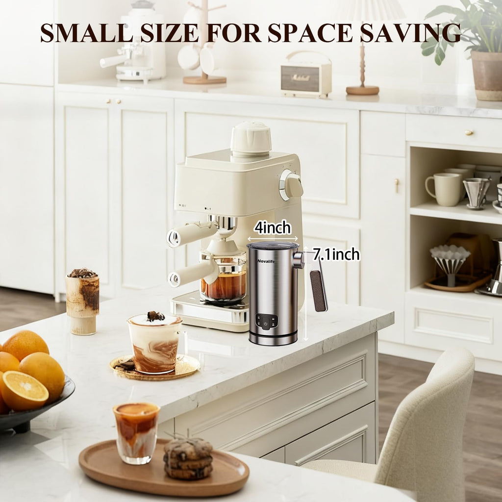 Milk Frother, 4 in 1 Milk Frother and Steamer with Two Whisks, Frothing Whisk and Heating Whisk, Automatic Warm and Cold Foam Maker for Coffee Latte Cappuccino Macchiato Hot Chocolate Matcha