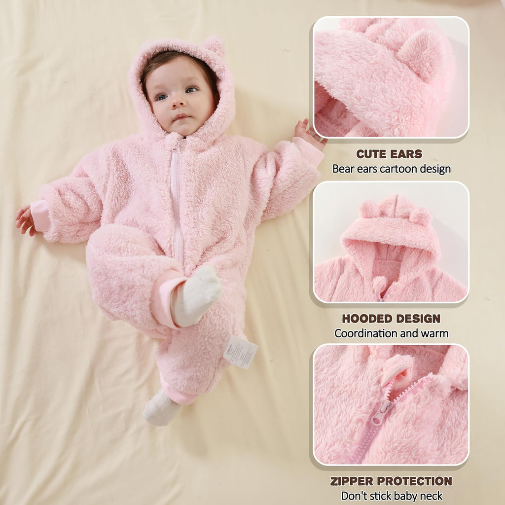 Newborn Baby Bear Outfit Suit Girls Boys Fleece Jumpsuit Romper Hooded Winter Snowsuit Clothes