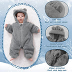 Newborn Baby Bear Outfit Suit Girls Boys Fleece Jumpsuit Romper Hooded Winter Snowsuit Clothes