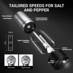 ThermoMaven Upgraded Larger Capacity Electric Salt and Pepper Grinder Set, 110ml Rechargeable Salt and Pepper Shaker with LED light, Stainless Steel Automatic Pepper Mill with 6 Adjustable Coarseness