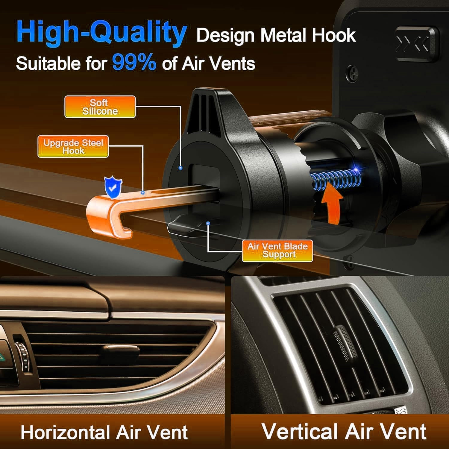 Qifutan Dash Mounted Phone Holders for Your Car Dash Phone Mount for Car Dashboard Air Vent Multi-Mount 3 in 1 Vehicle Windshield Holder Compatible Multi-Device Clip