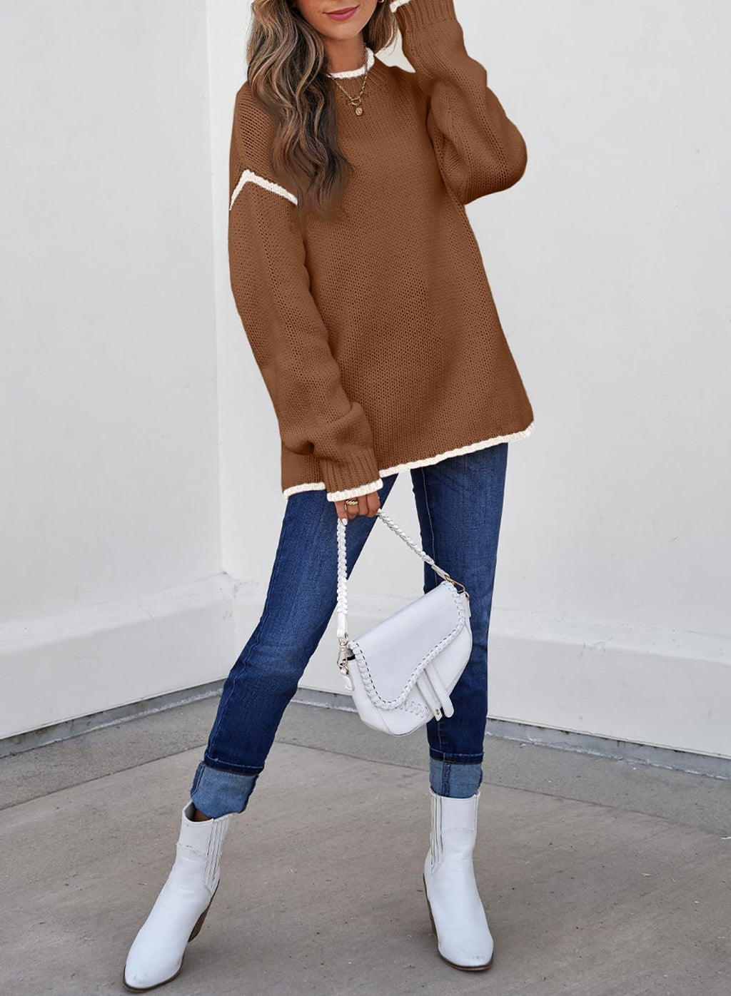 SHEWIN Womens Sweaters Crewneck Long Sleeve Knit Pullover Sweater Casual Fall Tops for Women 2025