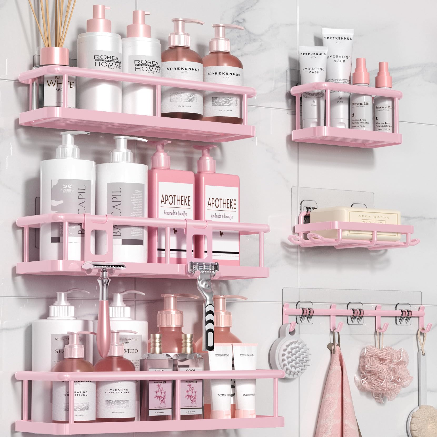 YASONIC Shower Caddy, 100% Rustproof Shower Shelves for Inside Shower, No Drilling Bathroom Organizers and Storage, 6 Pack Large Capacity Bathroom Shelves for Kitchen & Home Decor