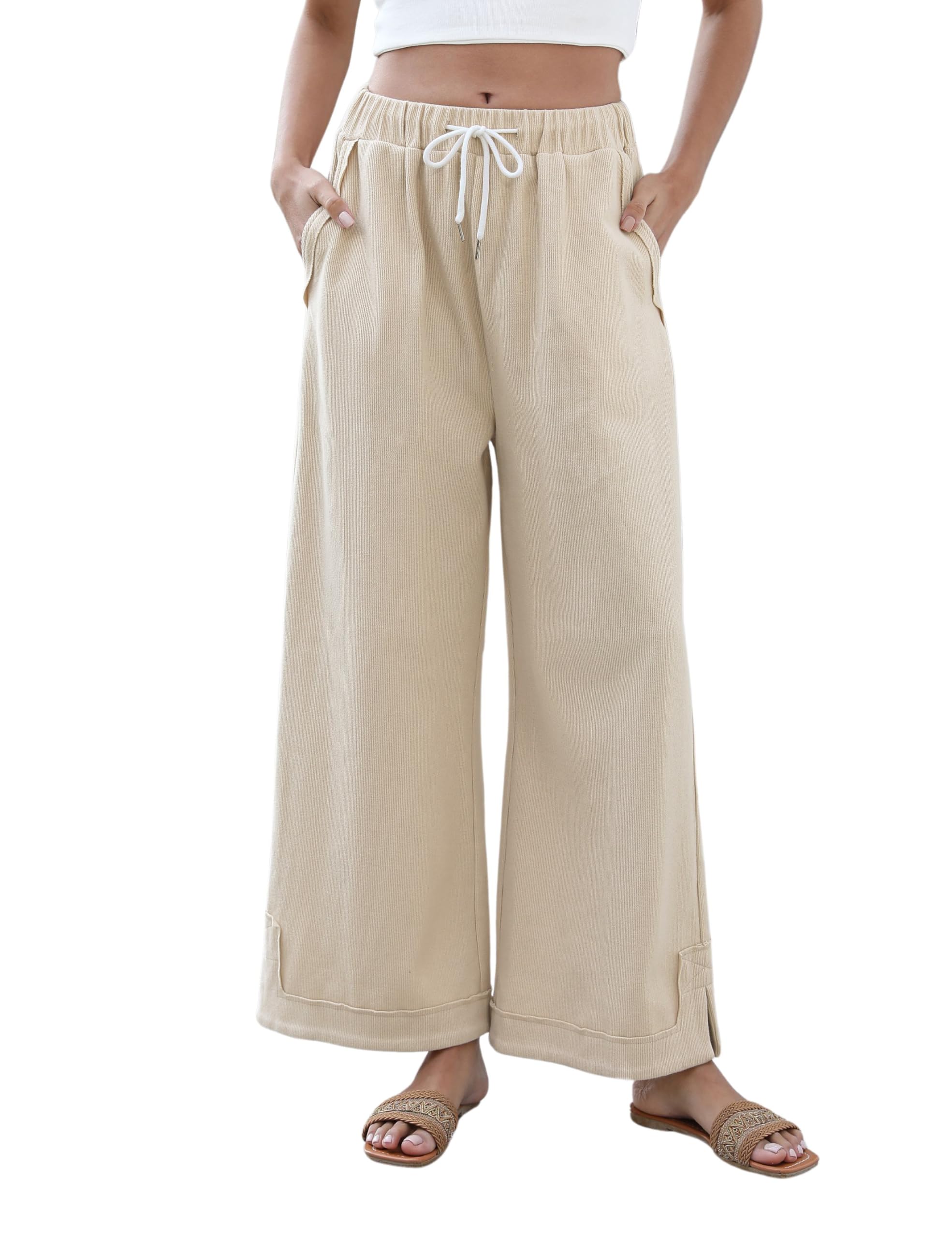 Athlisan Womens Baggy Wide Leg Palazzo Pants Casual Loose Drawstring Elastic Waisted Lounge Trousers with Pockets