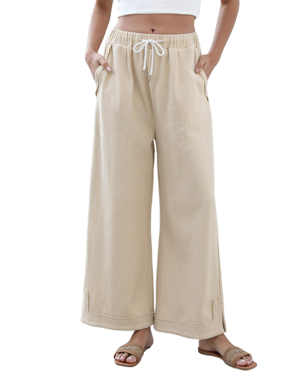 Athlisan Womens Baggy Wide Leg Palazzo Pants Casual Loose Drawstring Elastic Waisted Lounge Trousers with Pockets