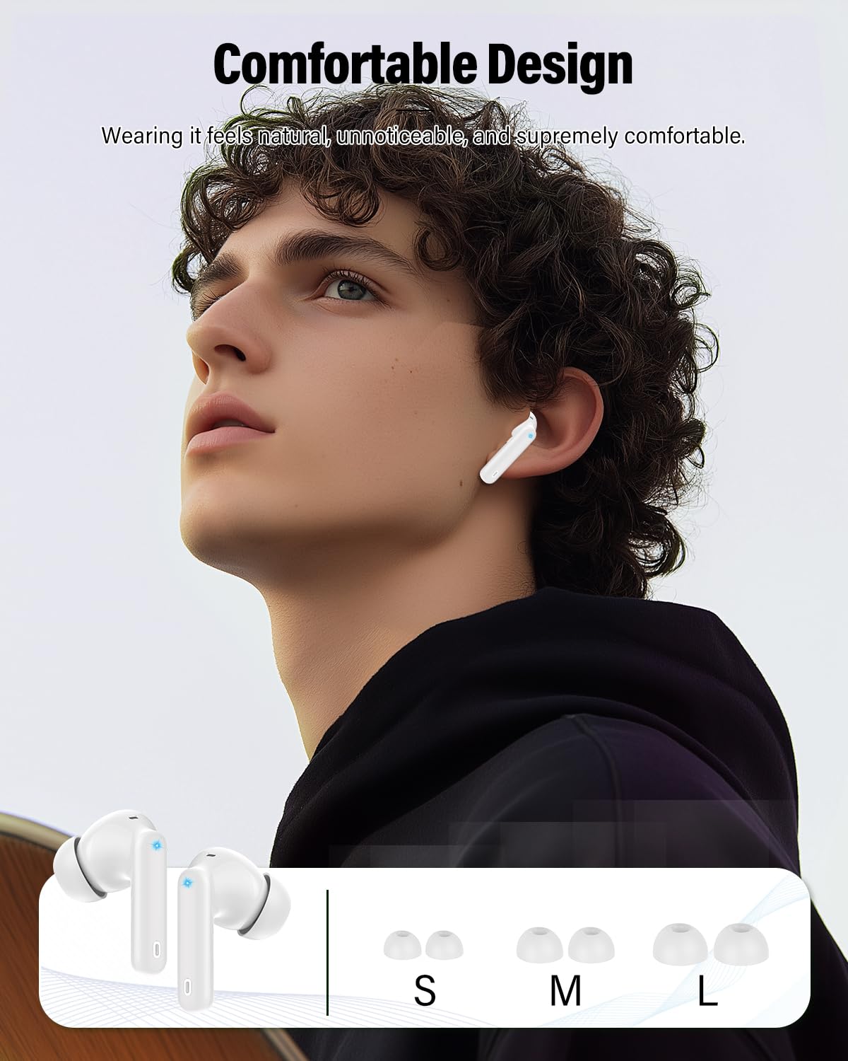 Wireless Earbuds, Bluetooth 5.4 Headphones Bass Stereo, Ear Buds with Noise Cancelling Mic, LED Display in Ear Earphones Clear Calls, IP7 Waterproof Bluetooth Earbuds for Laptop/Phones/Sports, Black