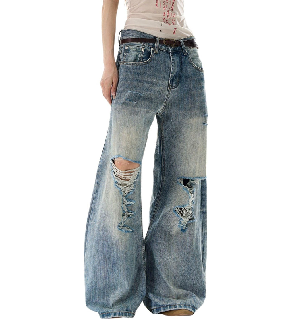 Baggy Jeans for Women Men Ripped Straight Leg Pants High Waisted Distressed Jeans Y2K Grunge Summer Clothes.