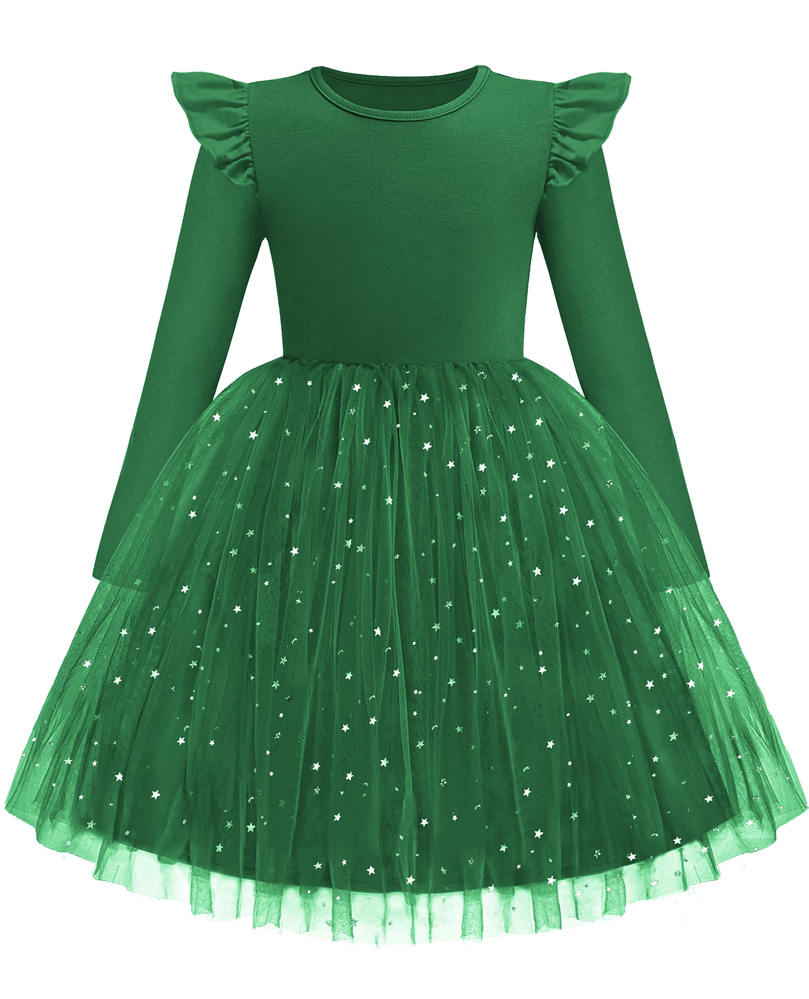 Arshiner Toddler Girls Tutu Dresses Long Sleeve Ruffle Fall Winter Holiday Star Sequin Tulle Dress 2-6Y