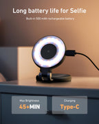 TELESIN C03 Magnetic Phone Beauty Selfie Light Compatible with iPhone Magsafe, CRI97 360° LED Selfie Ring Fill Light with Mirror for Selfies/Photography/TikTok/Zoom Calls/Video Conference(Black)