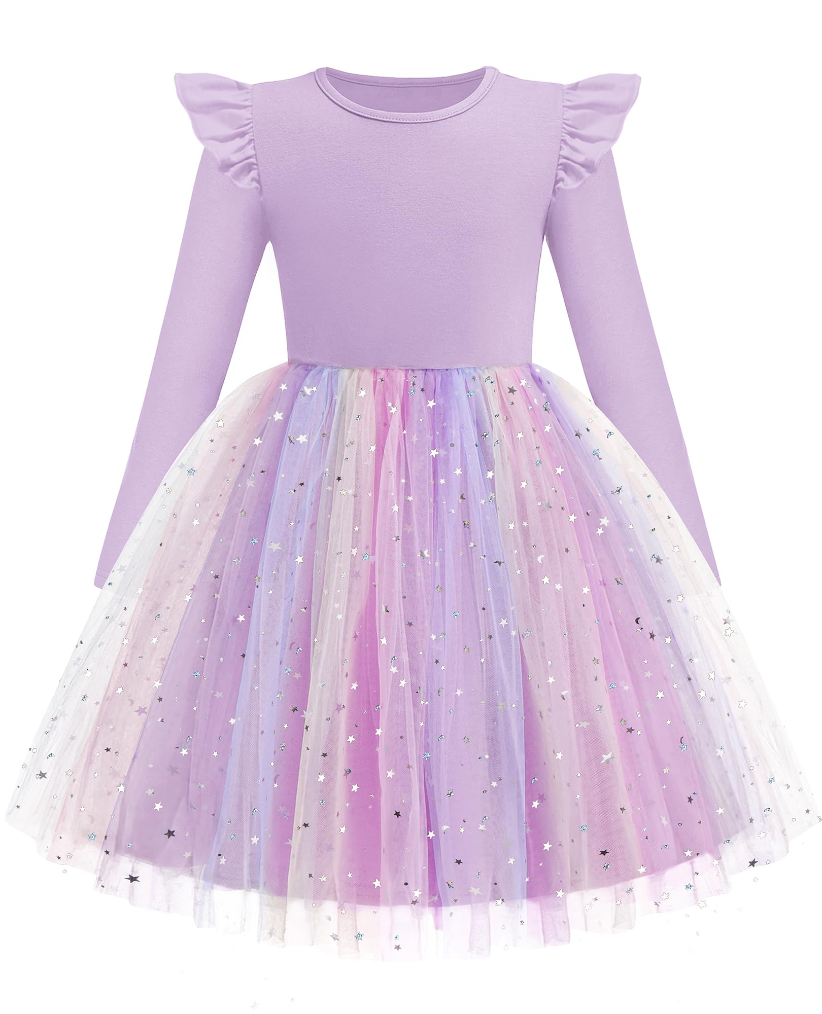 Arshiner Toddler Girls Tutu Dresses Long Sleeve Ruffle Fall Winter Holiday Star Sequin Tulle Dress 2-6Y