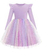 Arshiner Toddler Girls Tutu Dresses Long Sleeve Ruffle Fall Winter Holiday Star Sequin Tulle Dress 2-6Y