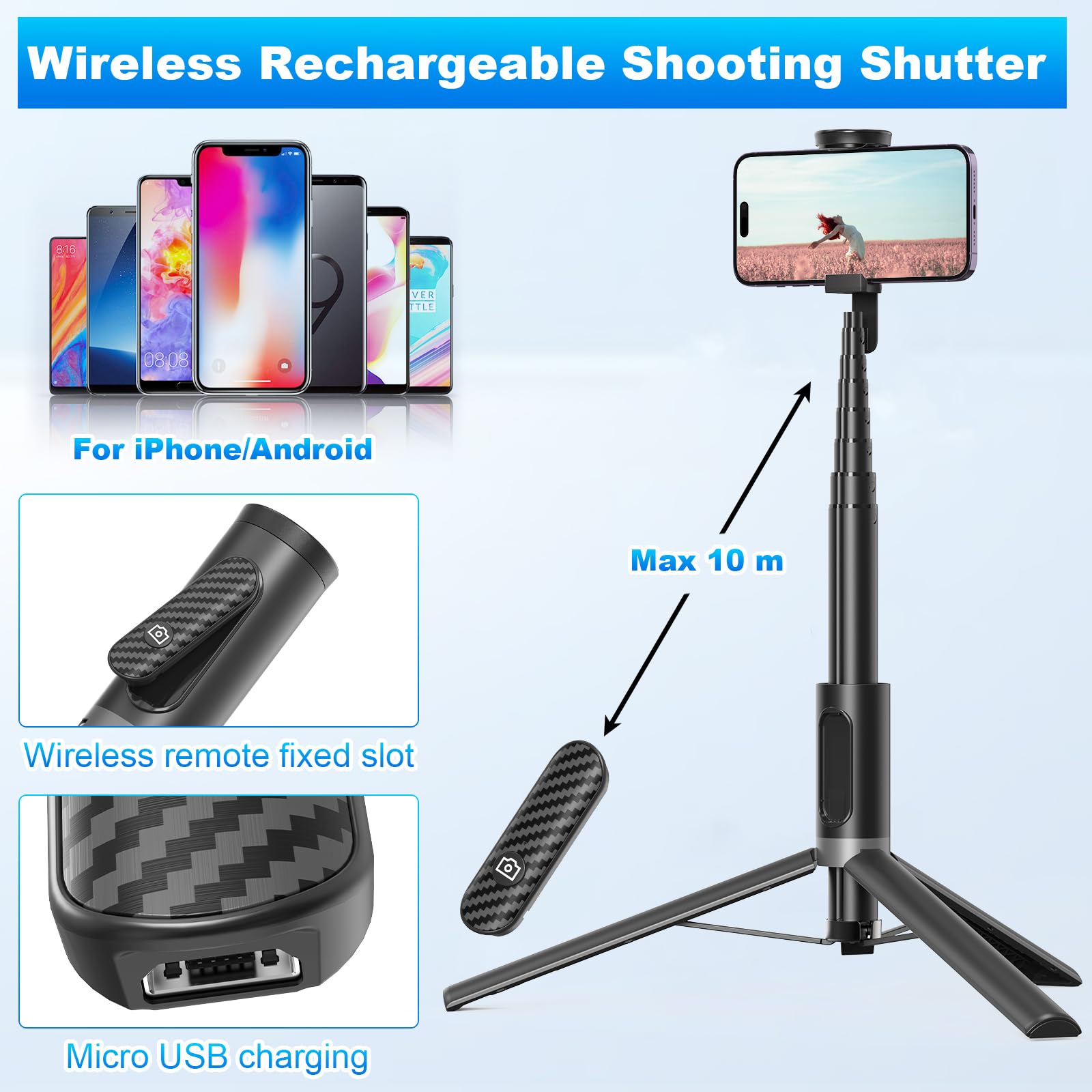 TONEOF 68" Magnetic Selfie Stick Tripod with Aluminum Strong Magnetic Holder for Magsafe, 360° Rotatable Travel Phone Tripod Stand with Metal Ring & Rechargeable Remote for iPhone/Android(Beige Gray)