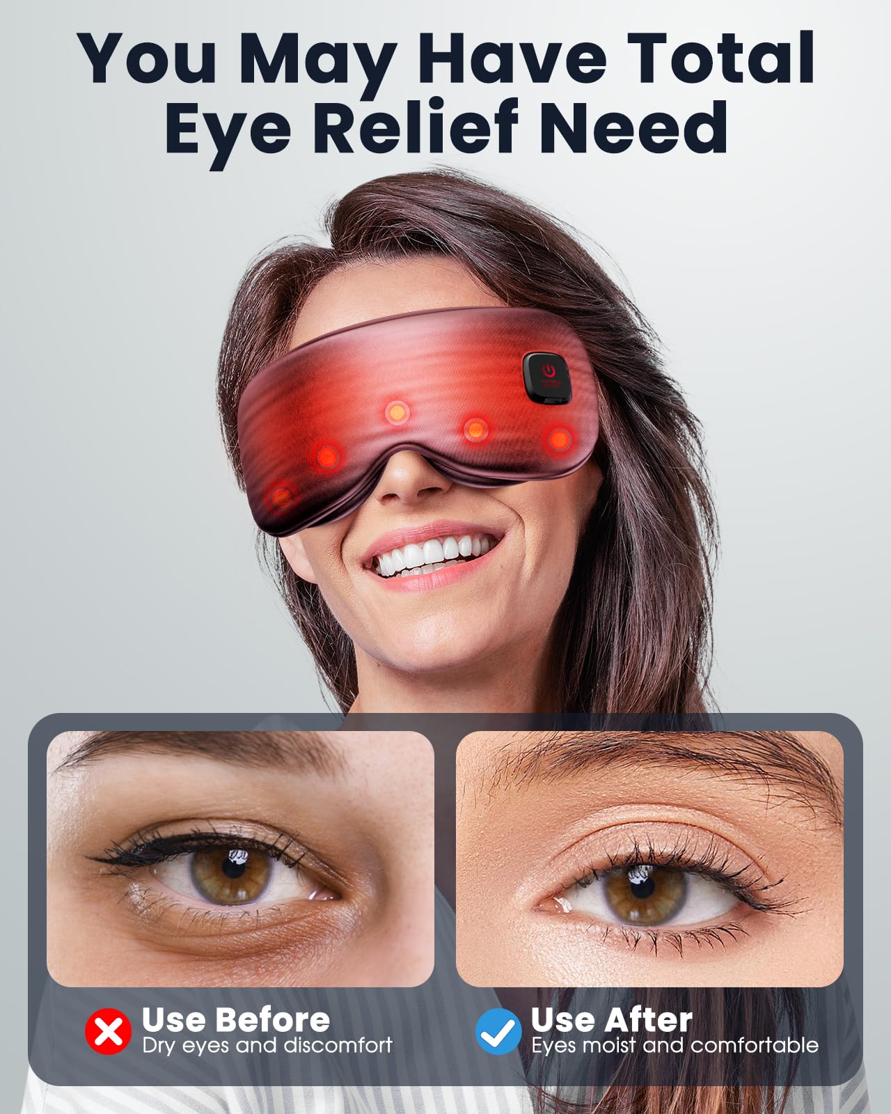 Heated Eye Mask - Cordless Eye Mask for Dry Eyes, FSA - HSA Eligible, Eye Relief, Improved Sleep, Washable Eye Heating pad for Travel and with Replaceable Shell (Gray)