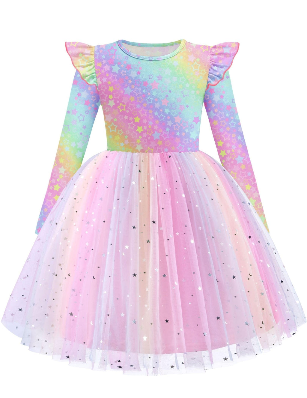 Arshiner Toddler Girls Tutu Dresses Long Sleeve Ruffle Fall Winter Holiday Star Sequin Tulle Dress 2-6Y