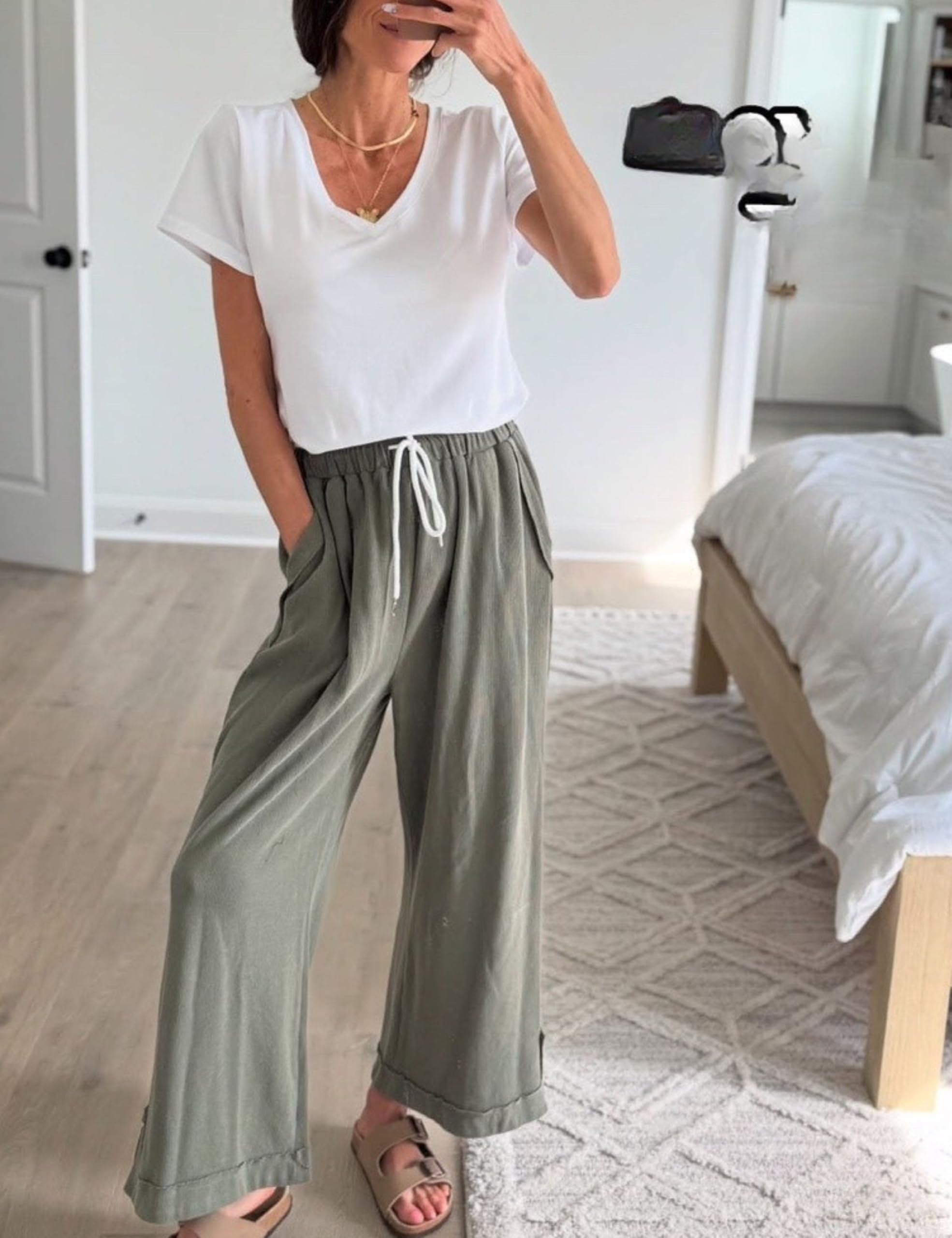 Athlisan Womens Baggy Wide Leg Palazzo Pants Casual Loose Drawstring Elastic Waisted Lounge Trousers with Pockets