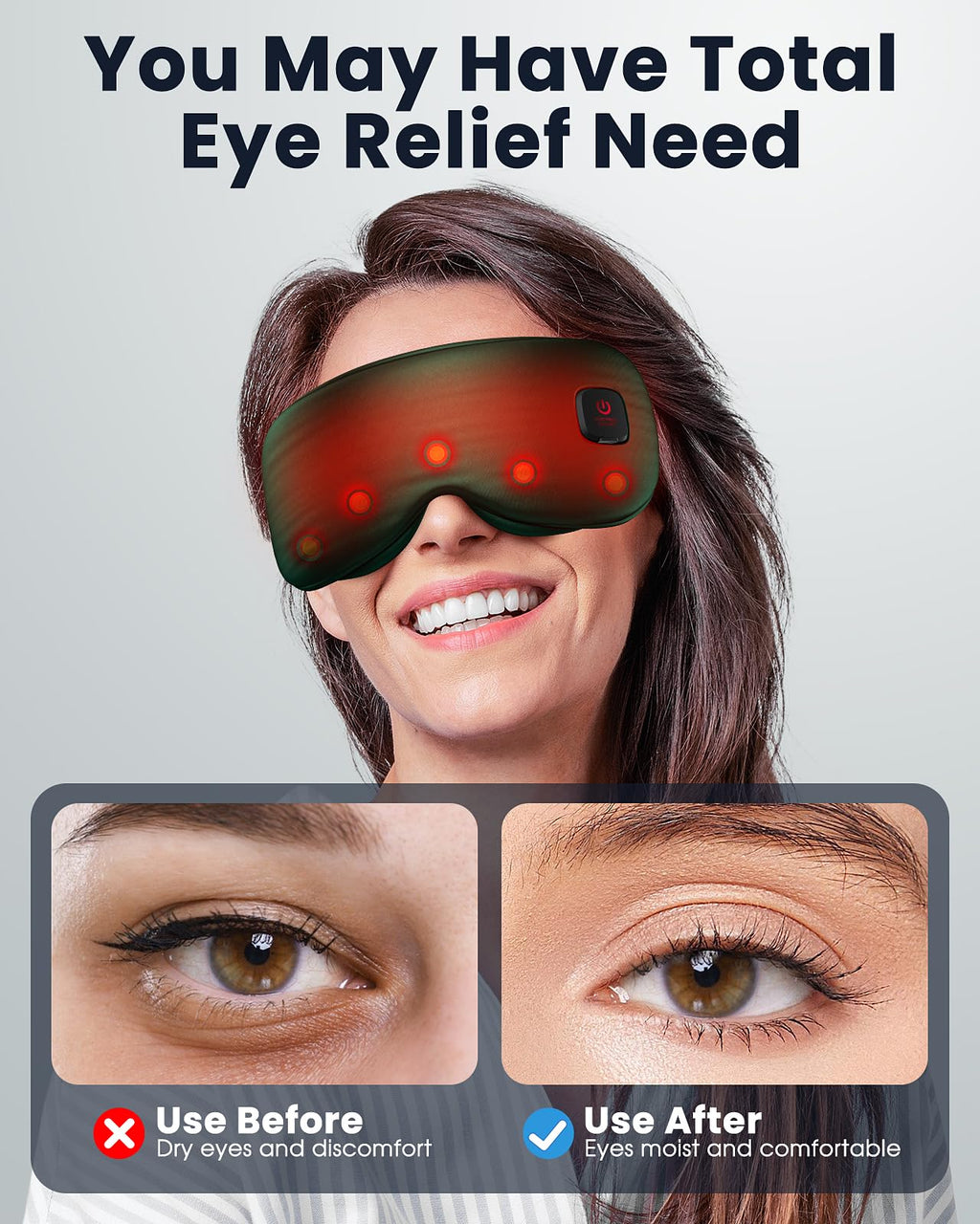 Heated Eye Mask - Cordless Eye Mask for Dry Eyes, FSA - HSA Eligible, Eye Relief, Improved Sleep, Washable Eye Heating pad for Travel and with Replaceable Shell (Gray)