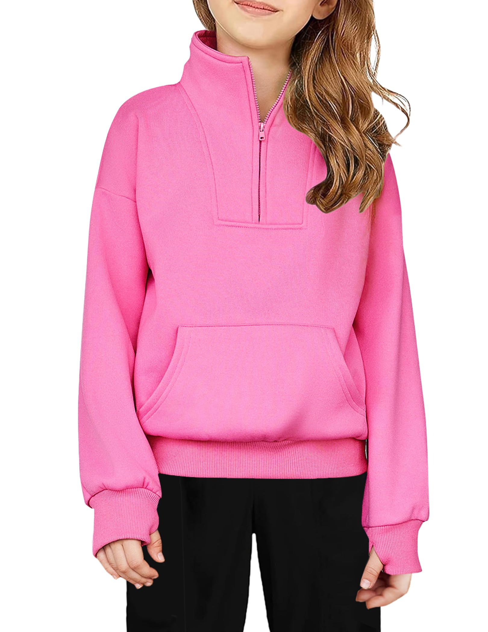 Arshiner Girls Half Zip Sweatshirt Fleece Quarter Zip Pullover Sweatshirts Fall Clothes for Teen Girls Thumb Hole