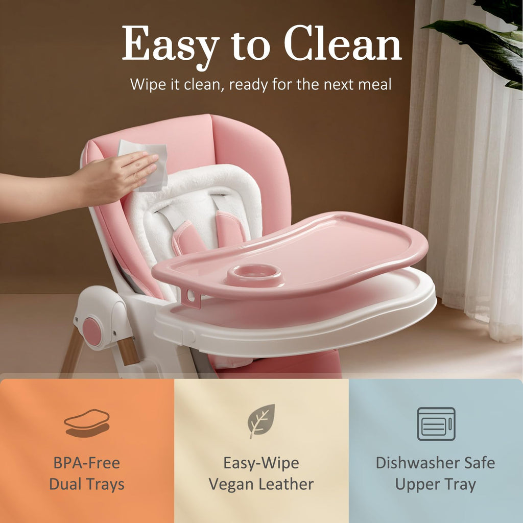 Mallify Foldable High Chairs for Babies and Toddlers, 3-in-1 Convertible Baby High Chair with Removable Soft Cushion and Tray, Adjustable Height & Recline, Lockable Wheels, Dark Blue