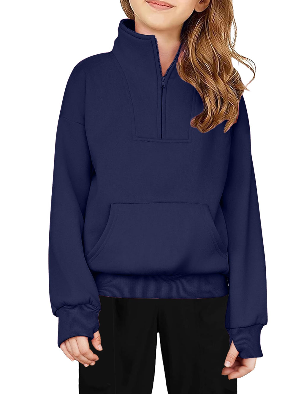 Arshiner Girls Half Zip Sweatshirt Fleece Quarter Zip Pullover Sweatshirts Fall Clothes for Teen Girls Thumb Hole