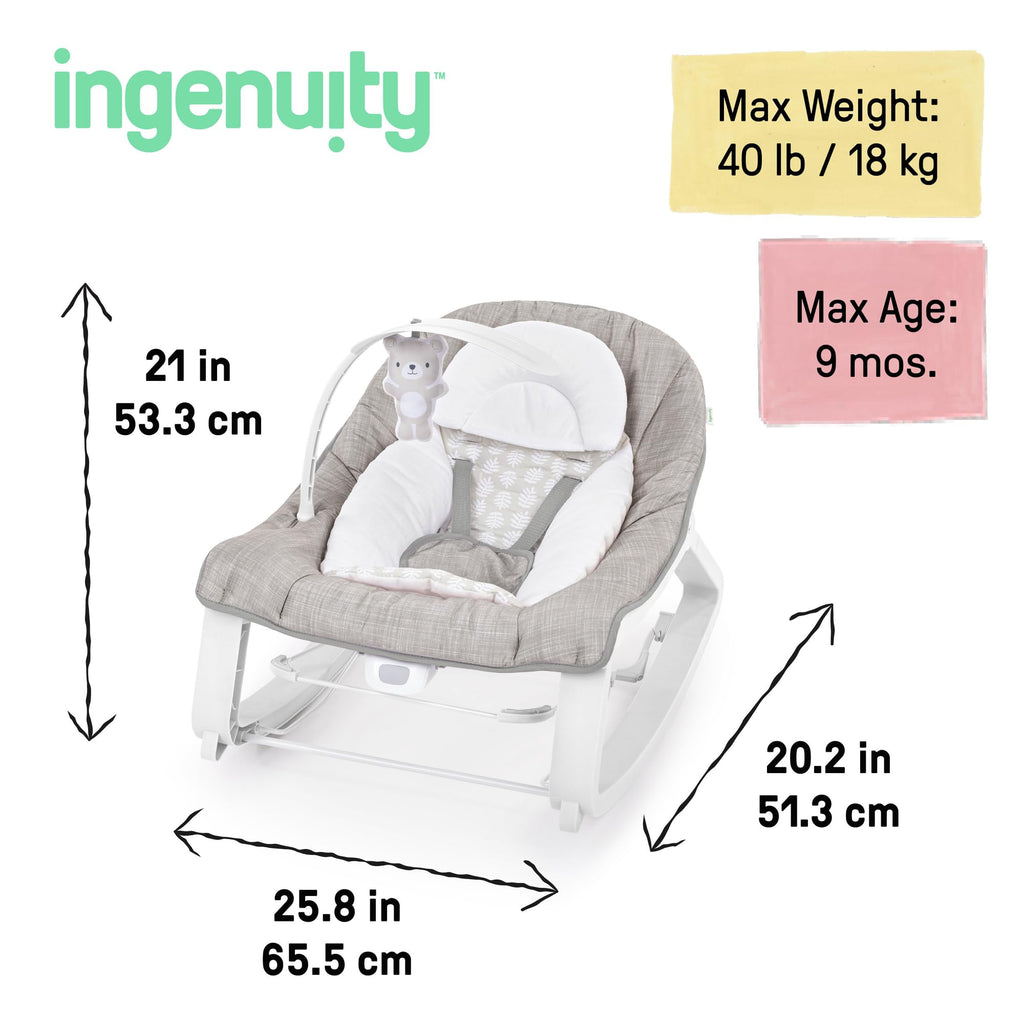 Ingenuity Keep Cozy 3-in-1 Grow with Me Vibrating Baby Bouncer, Seat & Infant to Toddler Rocker, Vibrations & -Toy Bar, 0-30 Months Up to 40 lbs (Weaver)