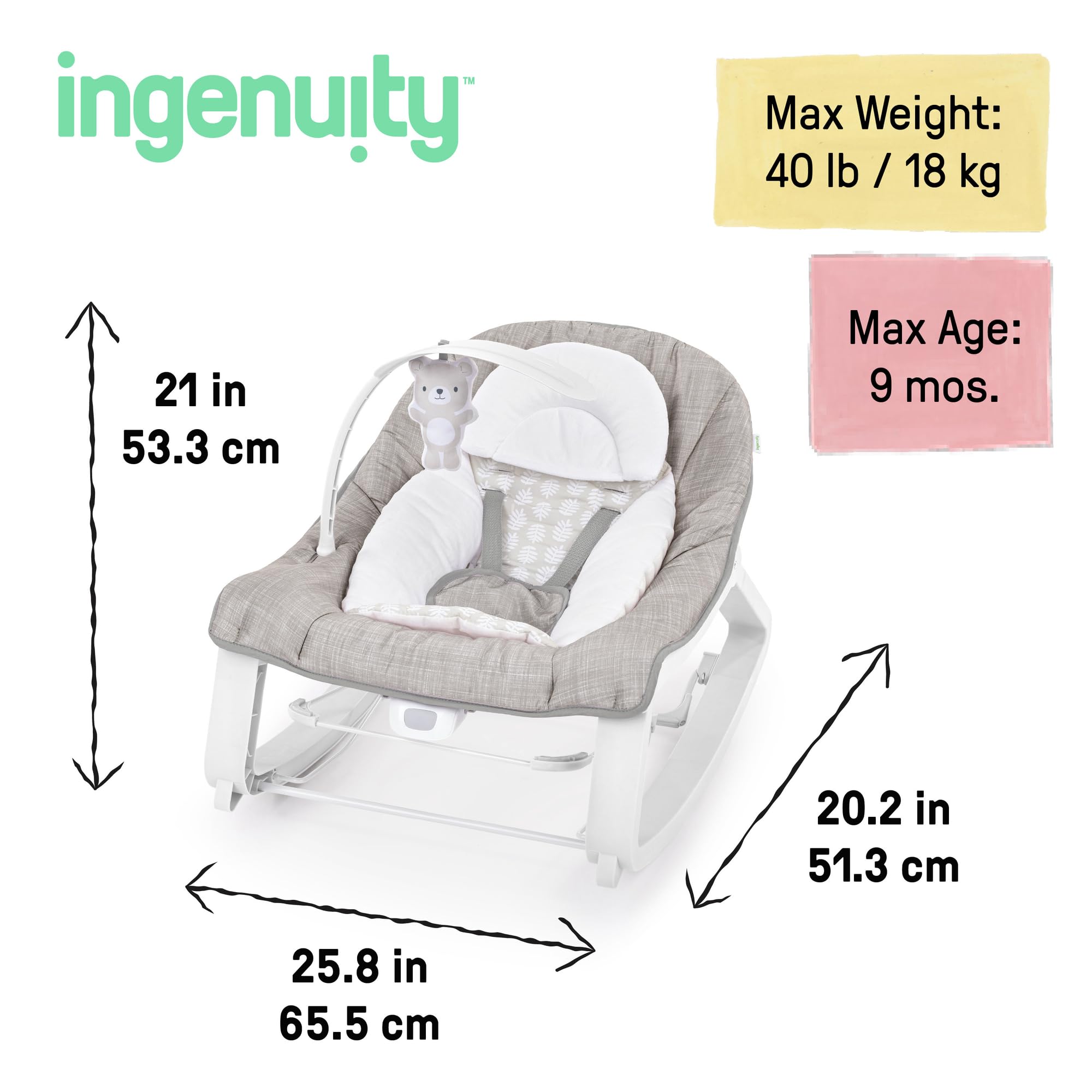 Ingenuity Keep Cozy 3-in-1 Grow with Me Vibrating Baby Bouncer, Seat & Infant to Toddler Rocker, Vibrations & -Toy Bar, 0-30 Months Up to 40 lbs (Weaver)