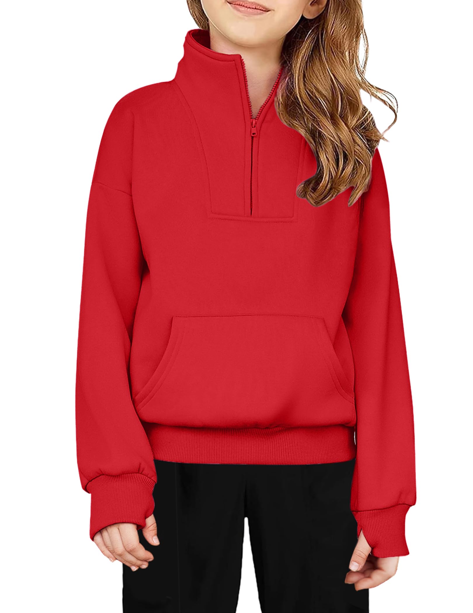Arshiner Girls Half Zip Sweatshirt Fleece Quarter Zip Pullover Sweatshirts Fall Clothes for Teen Girls Thumb Hole