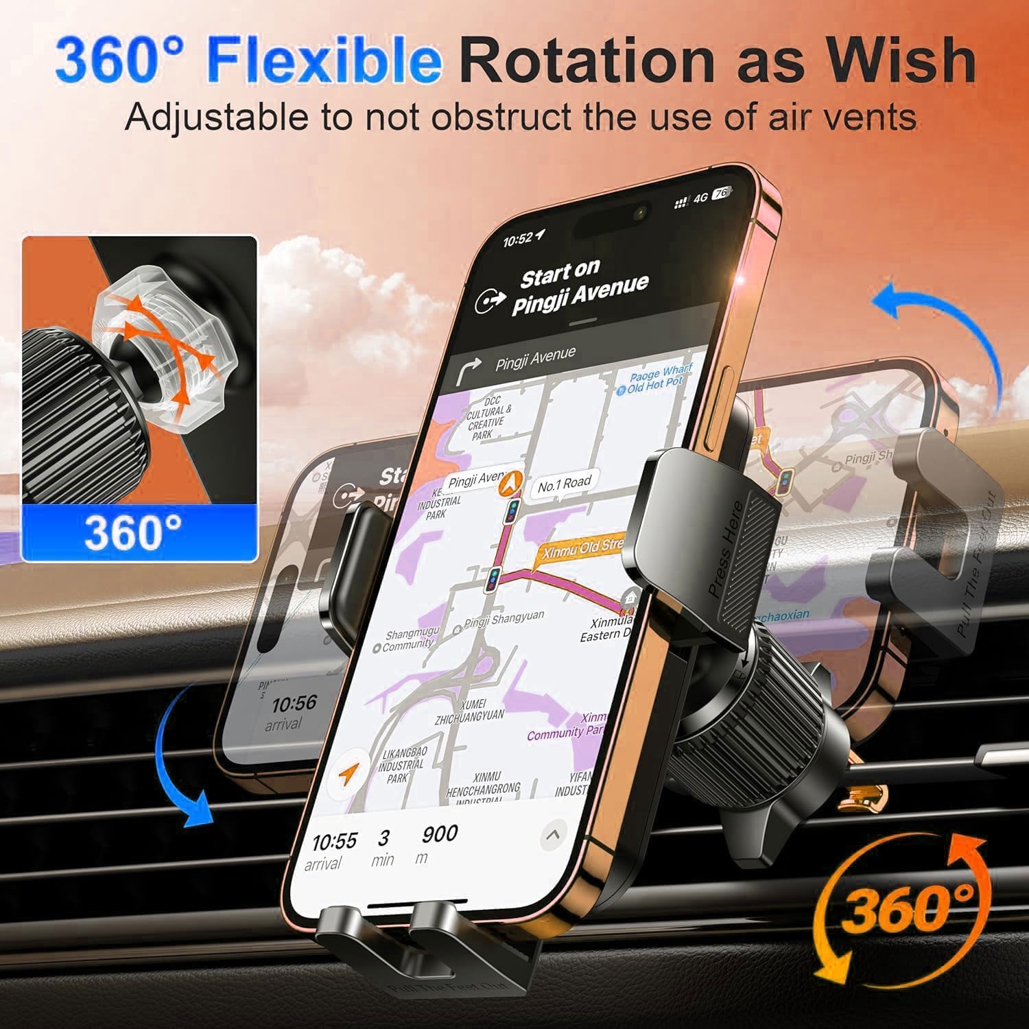 Qifutan Dash Mounted Phone Holders for Your Car Dash Phone Mount for Car Dashboard Air Vent Multi-Mount 3 in 1 Vehicle Windshield Holder Compatible Multi-Device Clip
