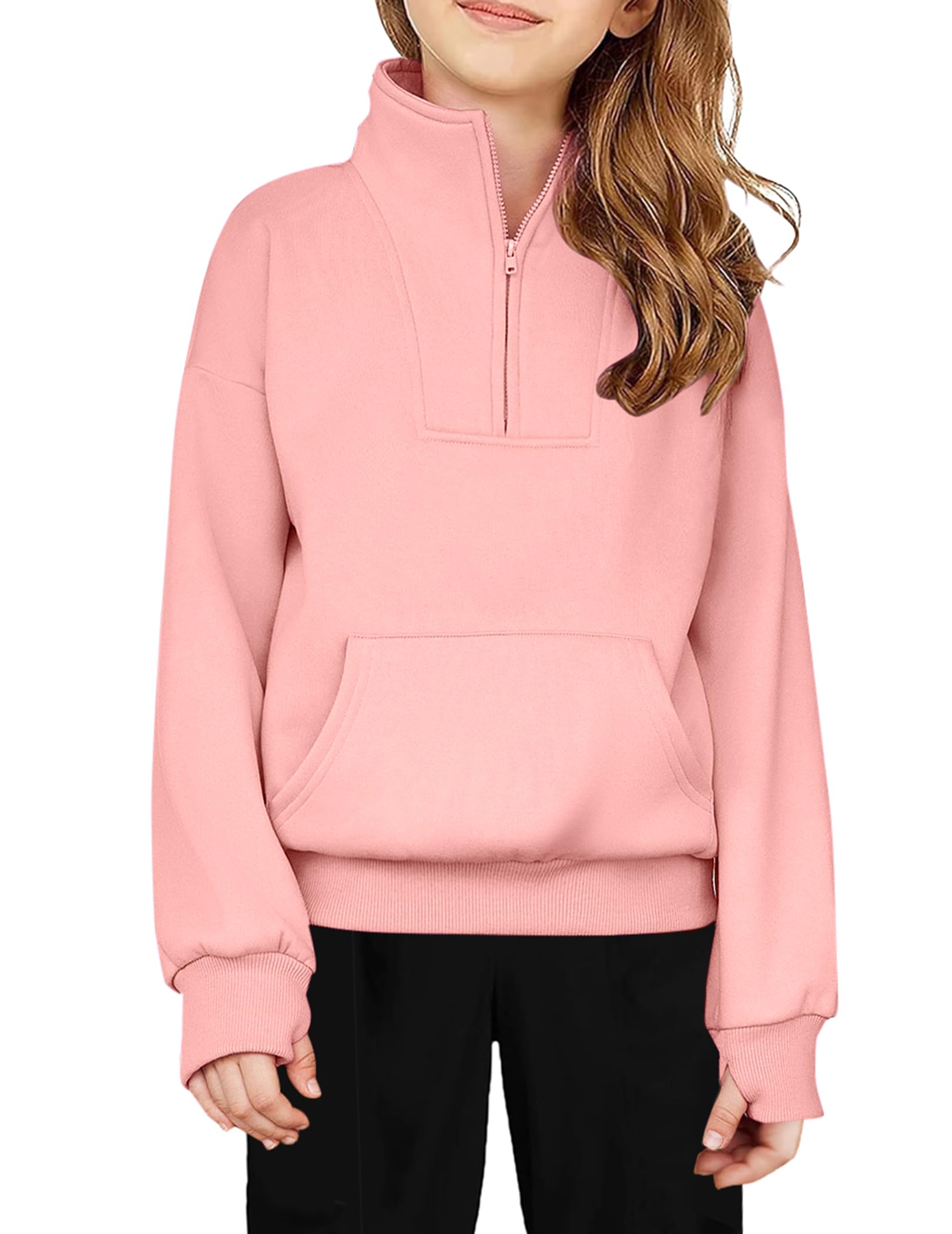 Arshiner Girls Half Zip Sweatshirt Fleece Quarter Zip Pullover Sweatshirts Fall Clothes for Teen Girls Thumb Hole