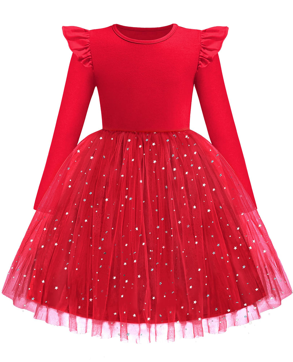 Arshiner Toddler Girls Tutu Dresses Long Sleeve Ruffle Fall Winter Holiday Star Sequin Tulle Dress 2-6Y