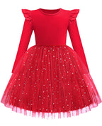 Arshiner Toddler Girls Tutu Dresses Long Sleeve Ruffle Fall Winter Holiday Star Sequin Tulle Dress 2-6Y