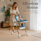 Mallify Foldable High Chairs for Babies and Toddlers, 3-in-1 Convertible Baby High Chair with Removable Soft Cushion and Tray, Adjustable Height & Recline, Lockable Wheels, Dark Blue