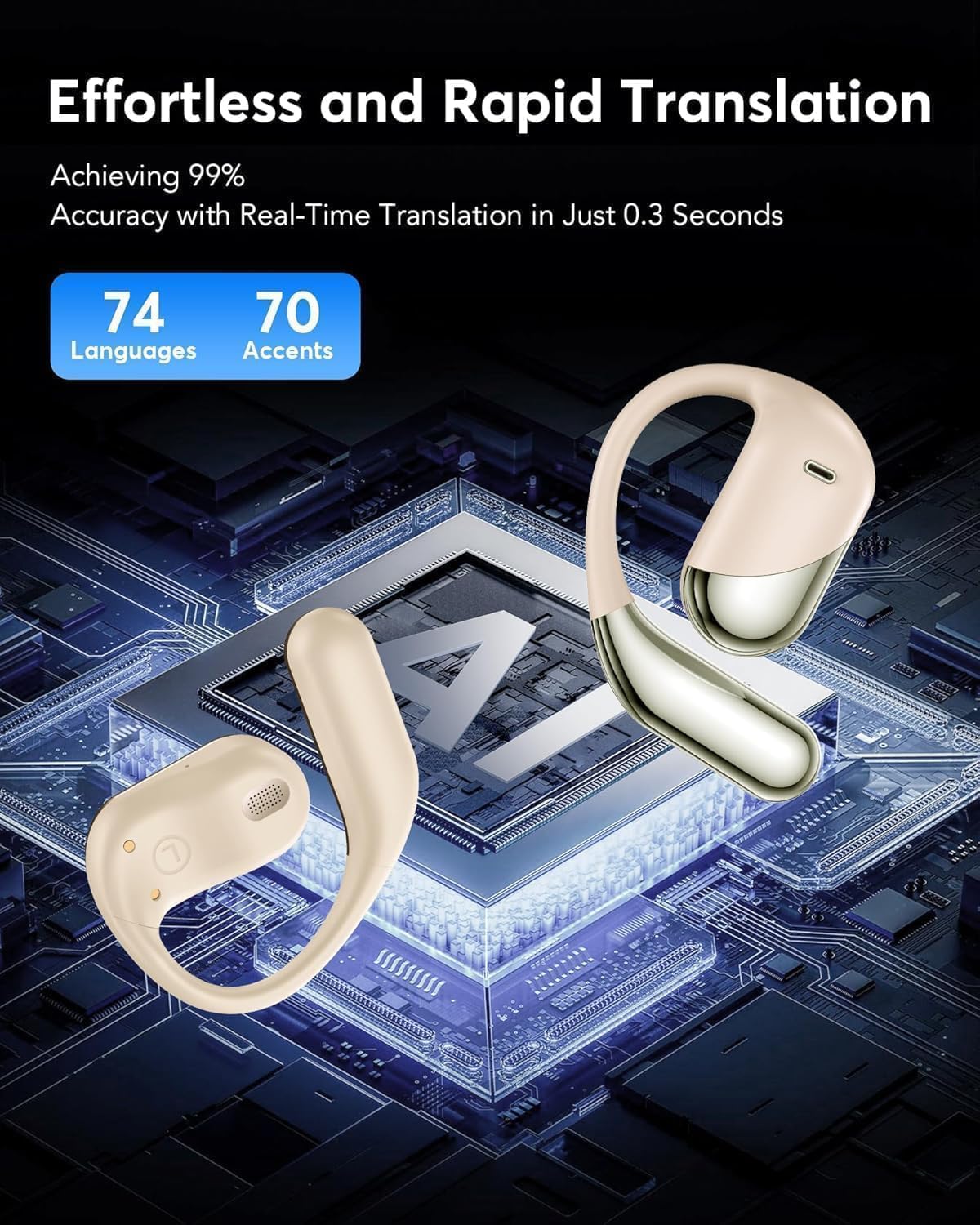 Translation Earbuds Real Time - AI 144 Language Translator Earbuds, Audifonos Traductores Inglés Español, 3-in-1 Translating Device, Translate Ear Buds for Travel Learning with Charging Cradle