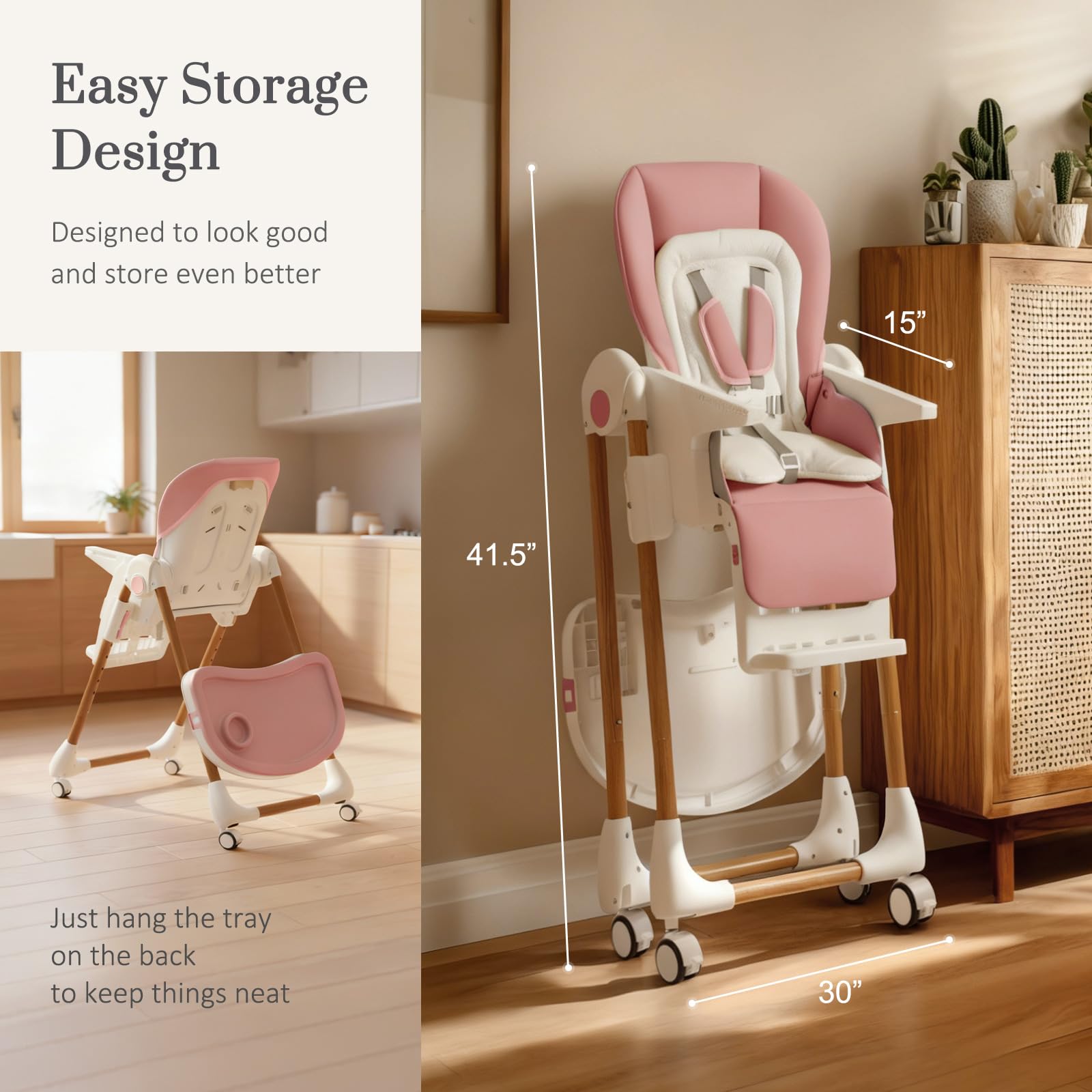 Mallify Foldable High Chairs for Babies and Toddlers, 3-in-1 Convertible Baby High Chair with Removable Soft Cushion and Tray, Adjustable Height & Recline, Lockable Wheels, Dark Blue