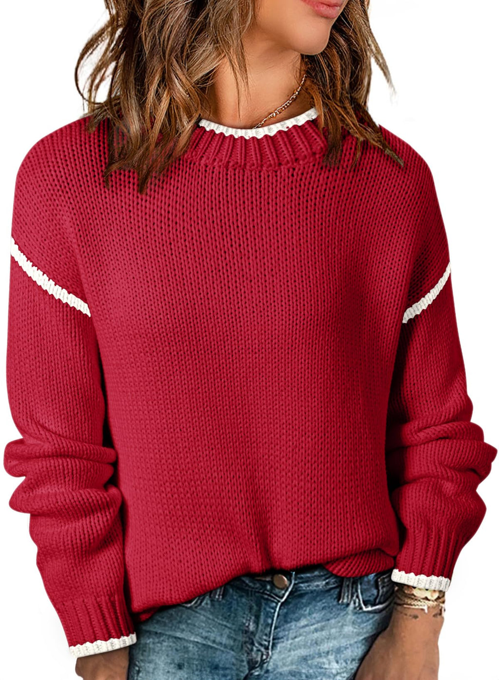 SHEWIN Womens Sweaters Crewneck Long Sleeve Knit Pullover Sweater Casual Fall Tops for Women 2025