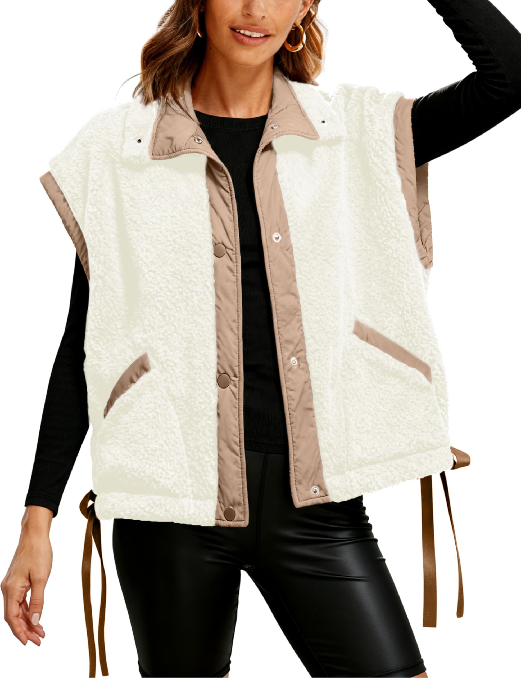 Athlisan Womens Fleece Vest Casual Sleeveless Button Down Sherpa Jacket Outerwear with Pockets