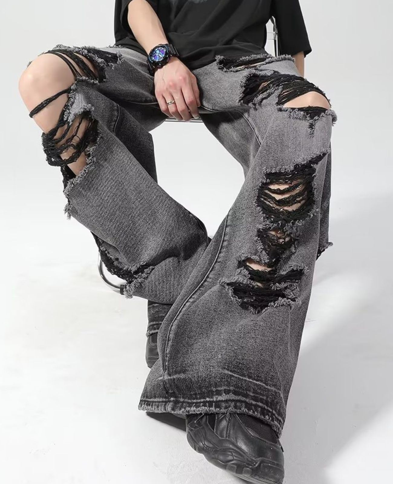Baggy Jeans for Women Men Ripped Straight Leg Pants High Waisted Distressed Jeans Y2K Grunge Summer Clothes.