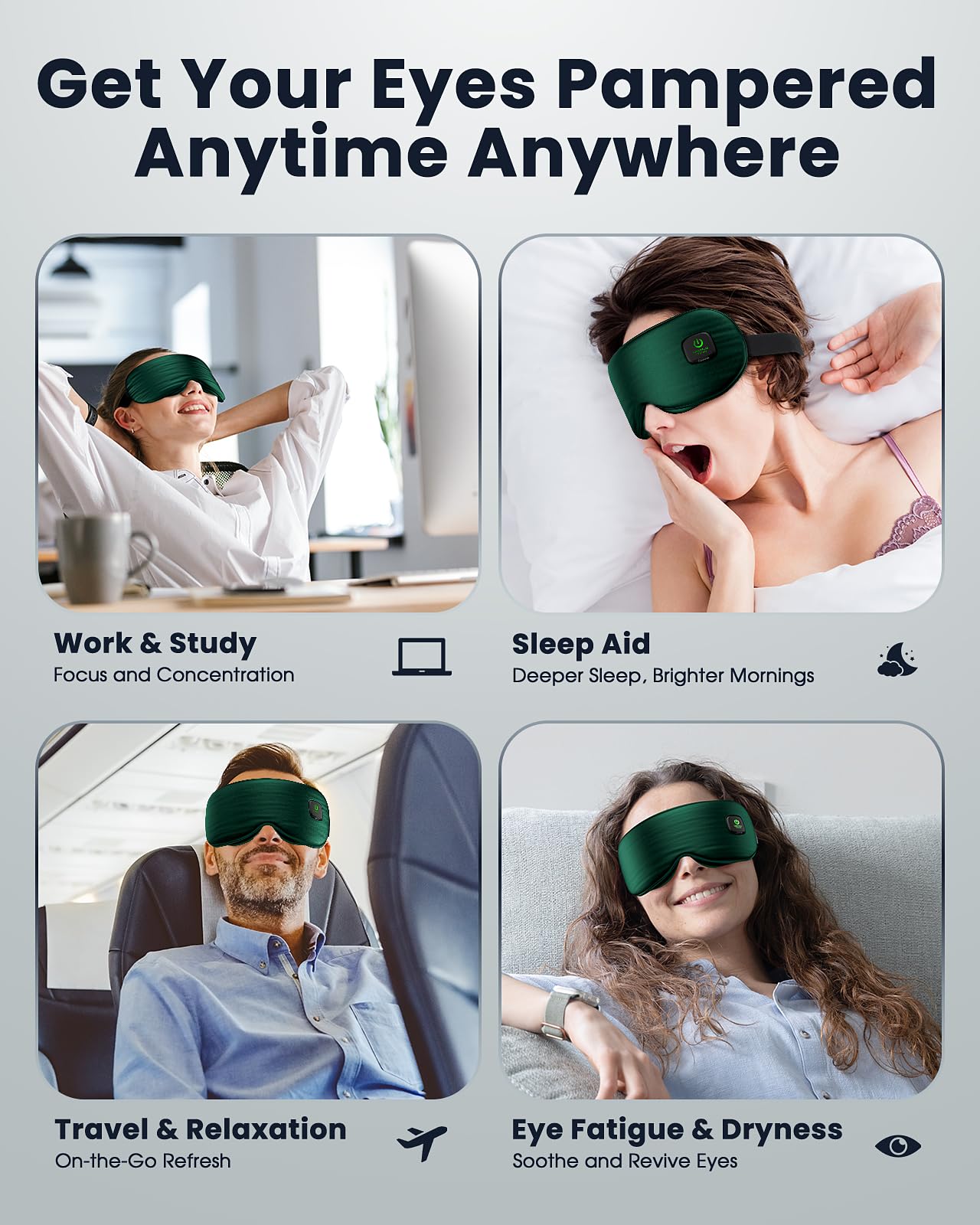 Heated Eye Mask - Cordless Eye Mask for Dry Eyes, FSA - HSA Eligible, Eye Relief, Improved Sleep, Washable Eye Heating pad for Travel and with Replaceable Shell (Gray)