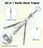 TONEOF 68" Magnetic Selfie Stick Tripod with Aluminum Strong Magnetic Holder for Magsafe, 360° Rotatable Travel Phone Tripod Stand with Metal Ring & Rechargeable Remote for iPhone/Android(Beige Gray)