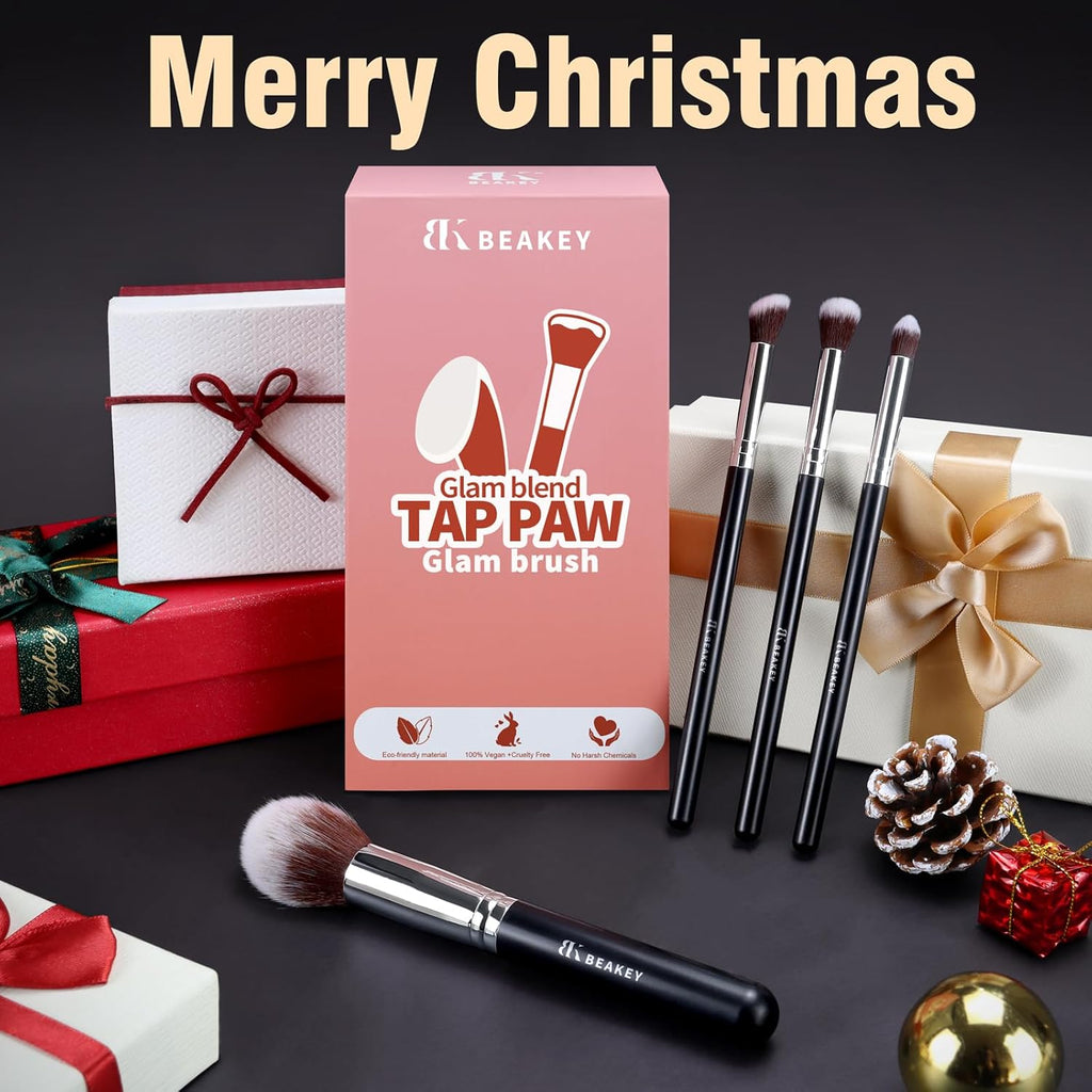 BEAKEY Makeup Brushes Set, Professional Foundation Eyeshadow Concealer Blush Powder Bronzer Applicator, 2 Blender Sponge with Beauty Paper Case stocking stuffers