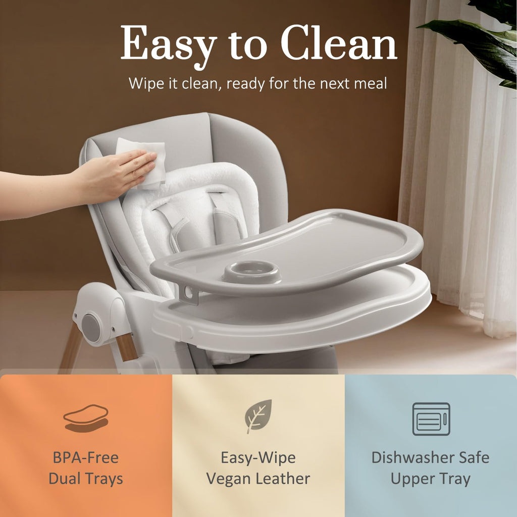 Mallify Foldable High Chairs for Babies and Toddlers, 3-in-1 Convertible Baby High Chair with Removable Soft Cushion and Tray, Adjustable Height & Recline, Lockable Wheels, Dark Blue