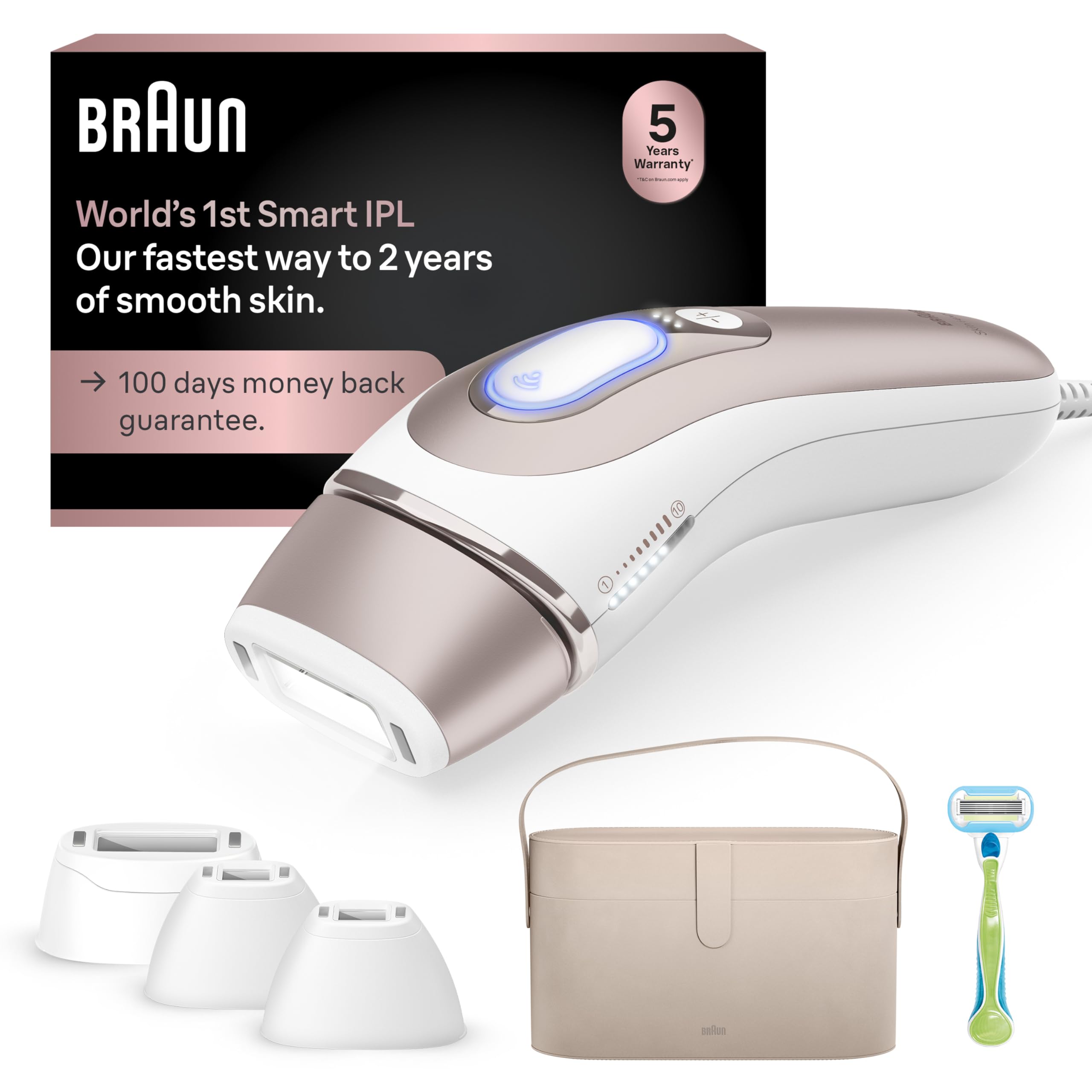 Braun Smart IPL, Vogue’s Best Hair Removal Device, Skin i·Expert Pro 7: at Home Laser Hair Removal, Permanent Visible Hair Reduction, Free App, Venus Razor, 2 Smart Head, Facial Trimmer, IPL7219