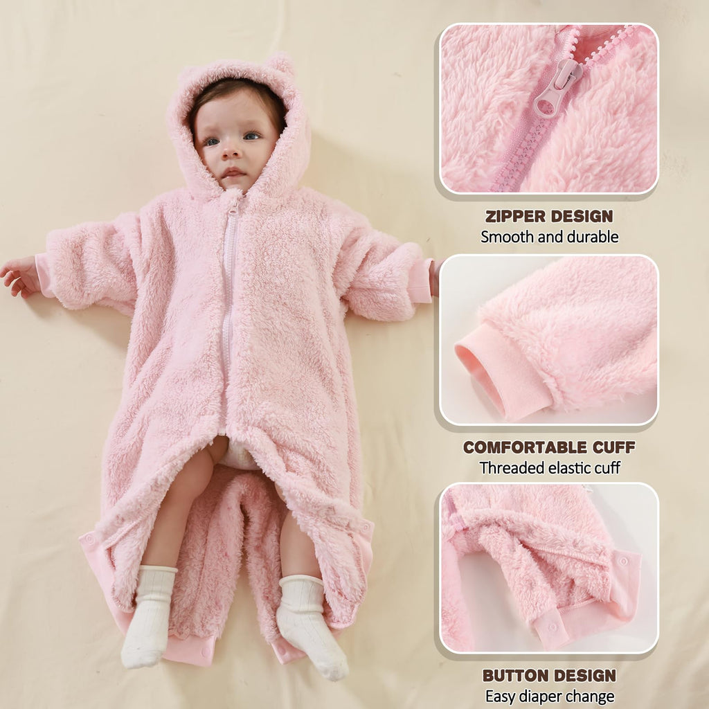 Newborn Baby Bear Outfit Suit Girls Boys Fleece Jumpsuit Romper Hooded Winter Snowsuit Clothes