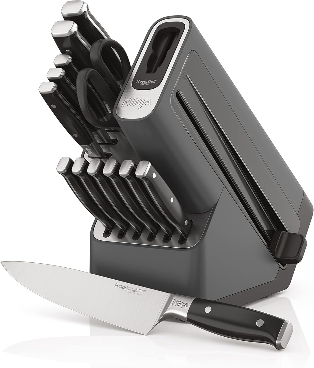 Ninja Knife Set, Knife Sharpener, Knife Block Set, Stainless Steel Knives, 14 Piece Set, Steak Knives, Chef Knives and More, Foodi NeverDull, Black, K32014