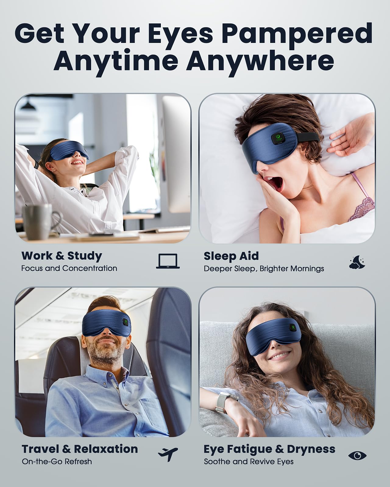 Heated Eye Mask - Cordless Eye Mask for Dry Eyes, FSA - HSA Eligible, Eye Relief, Improved Sleep, Washable Eye Heating pad for Travel and with Replaceable Shell (Gray)