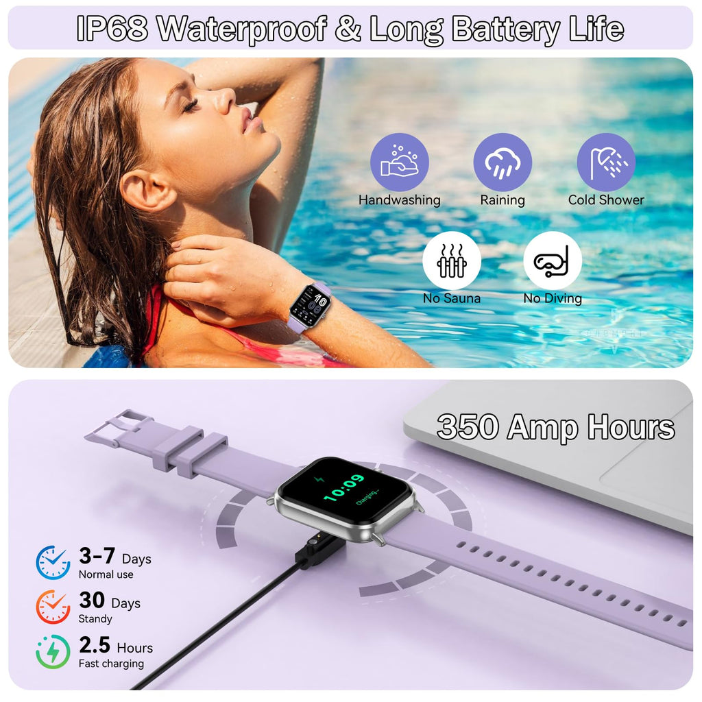 Smart Watch for Men Women, 1.83" HD Touchsreen, Bluetooth Calling, 5 ATM Water-Resistance, 130+ Sports Modes, Health, Fitness & Sleep Tracker, Timer, Fitness Watch for Android/iOS, Purple